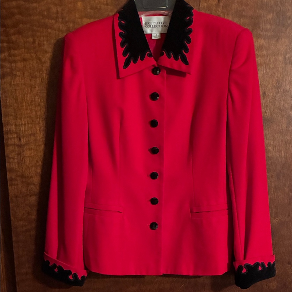 Chic Red and Black Jacket and Skirt